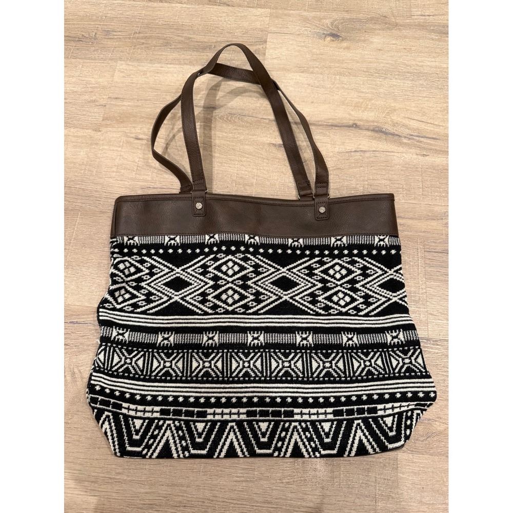 Jewell by Thirty-One Tote Bag Black White Geometric Tribal Woven Cotton Tote